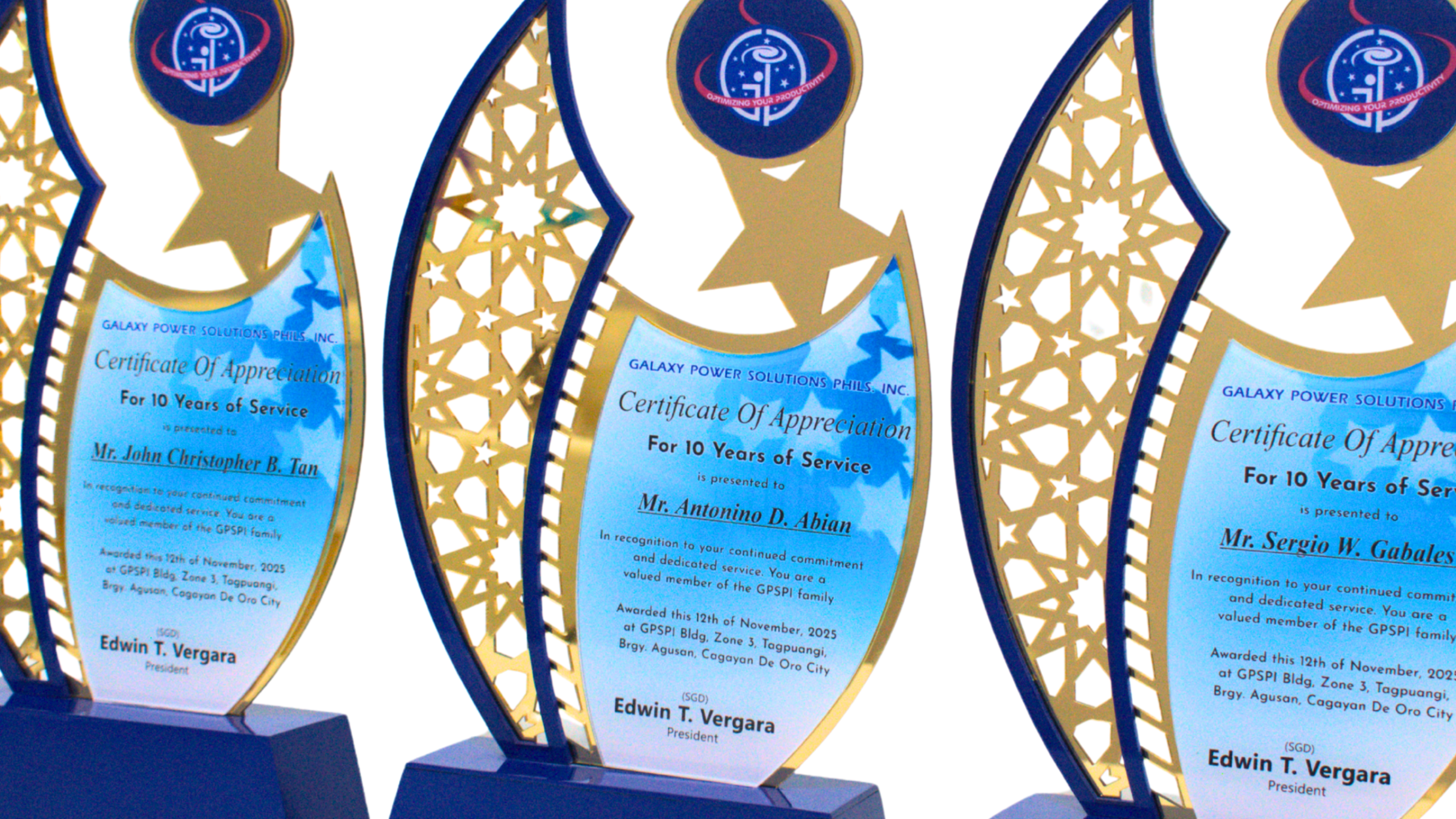 Awards - galaxy plaques